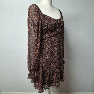 Mi Ami Dress Lightweight Floral Ruffle Shoulder‎ Long Sleeve Womens Large